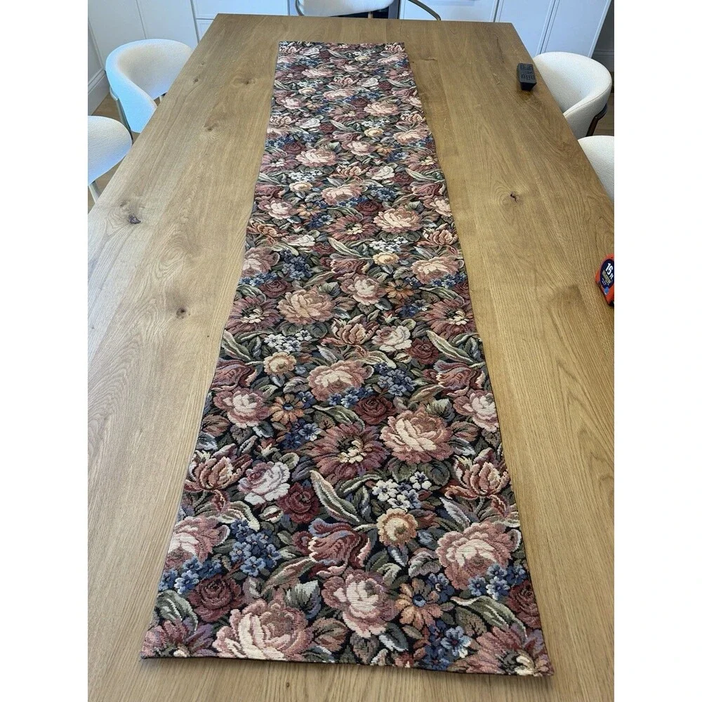 VTG Pier 1 Imports Floral Tapestry Table Runner 16x72 Woven Cotton India